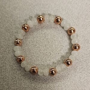Handmade White Quartz and Gold Hematite Beaded Bracelet